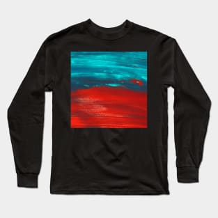Red Turquoise Abstract Paint Art Long Sleeve T-Shirt